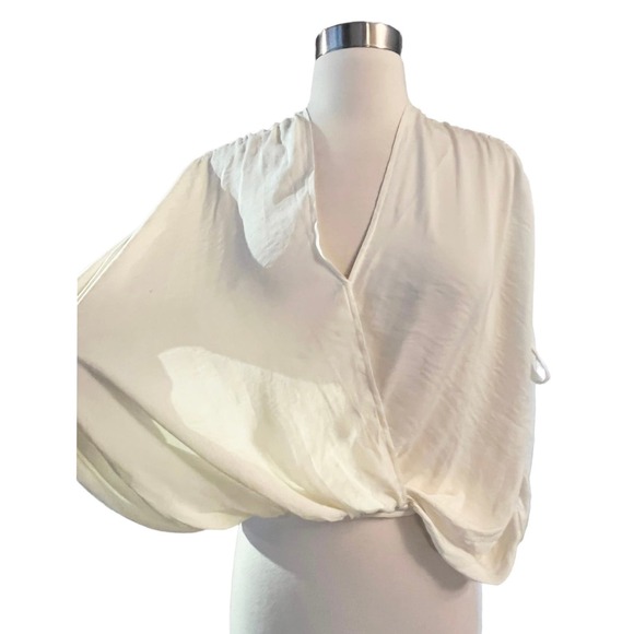FREE PEOPLE Rachel Silky Top Ivory V-Neck Slinky Jersey Cropped Medium NWOT - Picture 6 of 13